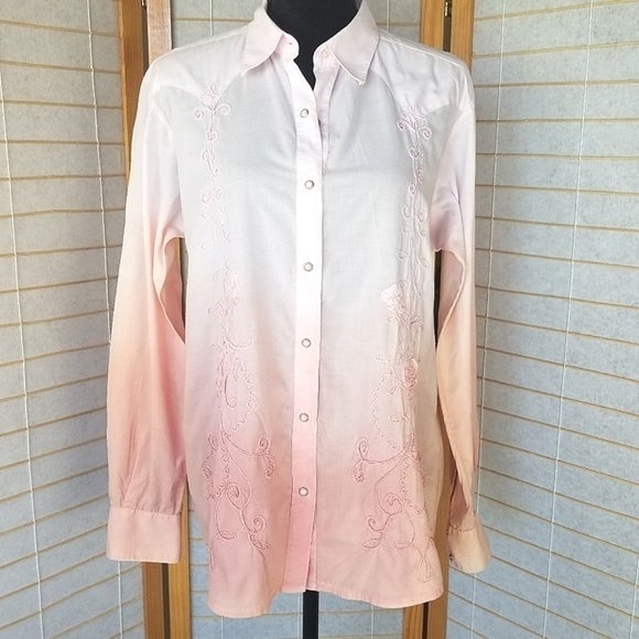 Women's Wrangler Pearl Snap Western Shirt Embroidered 100% Cotton Size Large - Picture 3 of 12